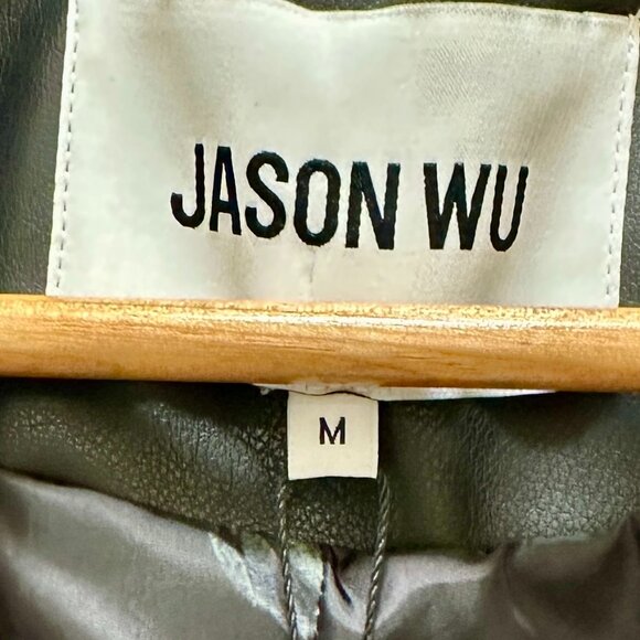 Jason Wu Women's Faux Leather Long Jacket Size M Black Button Closure Belted NEW - Picture 4 of 16